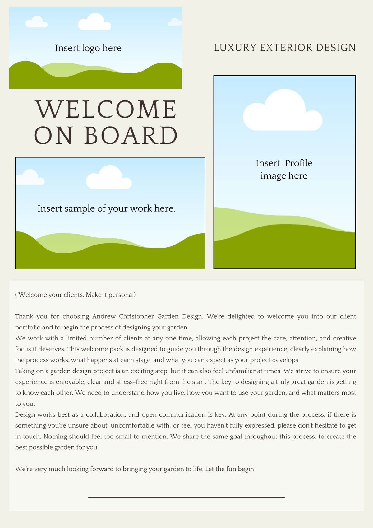 Welcome Display For Client Client Welcome Pack Template – The Garden Design Mentor Shop